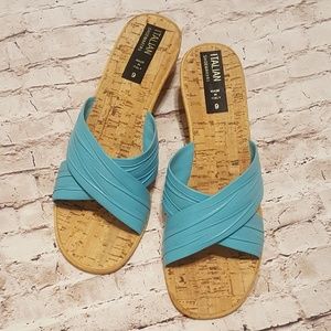 Italian Shoemakers Size 9 Aqua Mules
